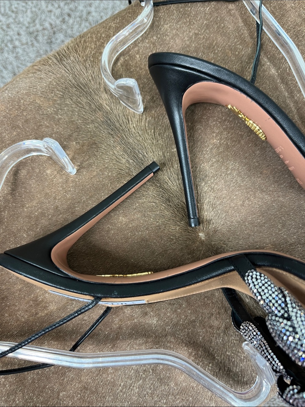 Aquazzura Galactic Flower 105 Leather Crystal Rhinestone Wrap Tie Sandals - Picture 11 of 14